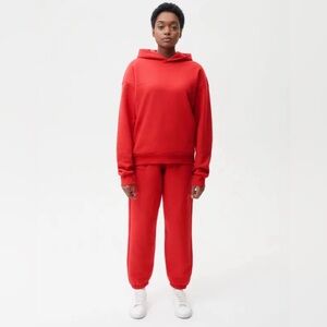 Pangaia Red Organic Cotton Hoodie and Pants Set Size S Oversized Unisex Goji Red